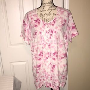 Women half bottoms down shirt, fresh, pink floral design.